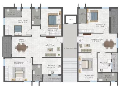 3 BHK 1200 Sq.Ft Flat For Sale In Shaikpet